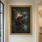 Tattooed Fairy Wall Art Print, Golden Wings Fantasy Painting, Dark Fairycore Enchanted Forest Decor