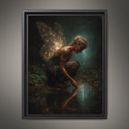 Tattooed Fairy Wall Art Print, Golden Wings Fantasy Painting, Dark Fairycore Enchanted Forest Decor