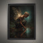 Tattooed Fairy Wall Art Print, Golden Wings Fantasy Painting, Dark Fairycore Enchanted Forest Decor