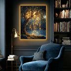 Willow Tree with Fairy Lights Print, Moonlit Lake Wall Art, Enchanted Dark Academia Painting