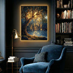 Willow Tree with Fairy Lights Print, Moonlit Lake Wall Art, Enchanted Dark Academia Painting