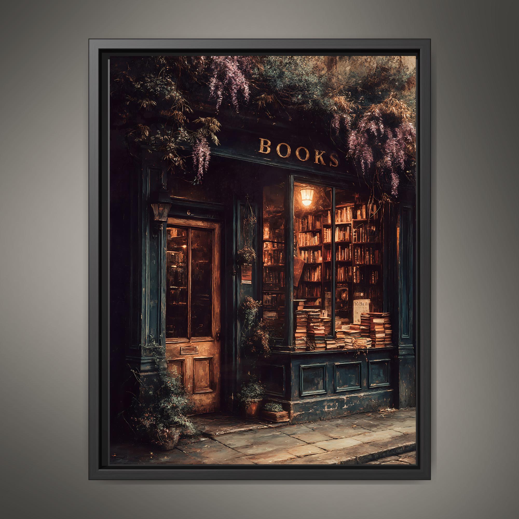 Vintage Bookstore Print, Old Library Painting, Bookshop Wall Art, Librarian Reading Room Decor Main image