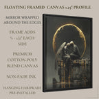 Angel and Lover Under Golden Eclipse Moon Art Print, Romantic Wall Art Celestial Painting