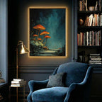 Whimsicore Toadstool Wall Art Red Glowing Mushroom Print Teal Blue Forest Glow Fairycore Decor