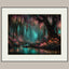 Enchanted Glowing Mushrooms Woodland Print, Teal Pink Magic Fairycore Whimsical Forest Painting