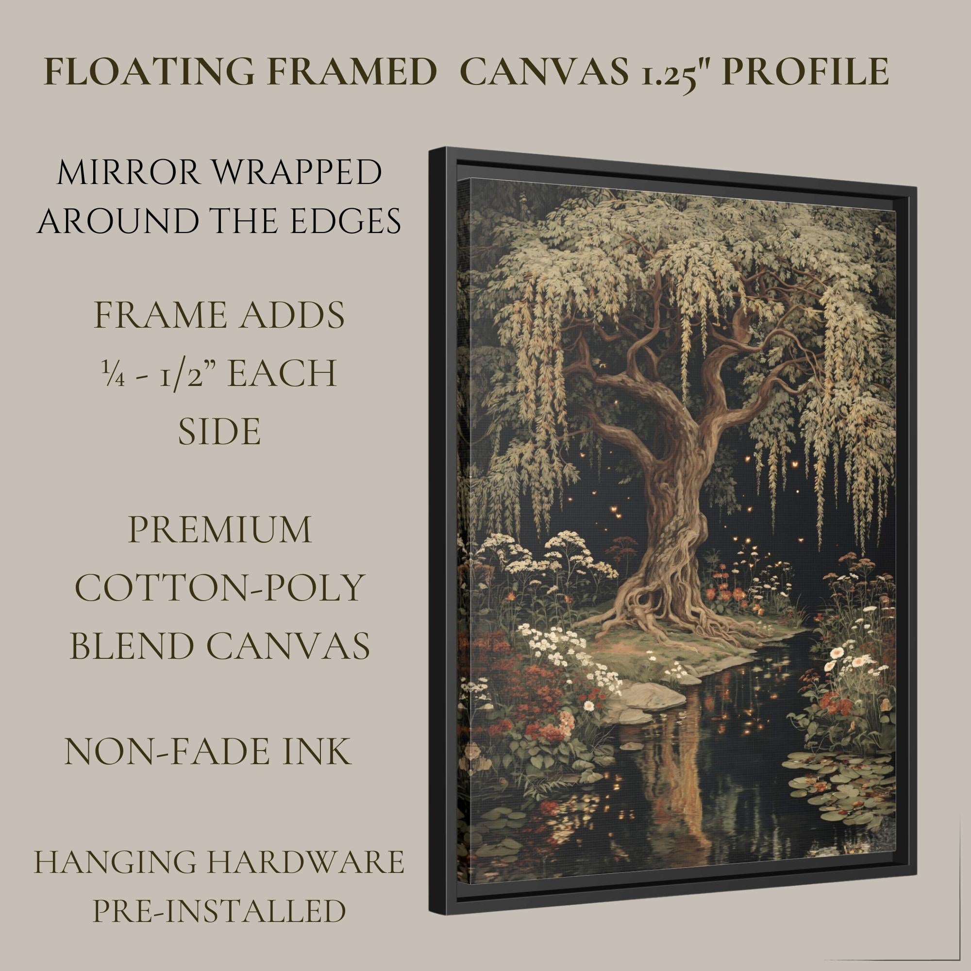 Moonlit Willow Tree Print, Dark Academia Romantic Forest Art, William Morris Inspired Nature Decor
