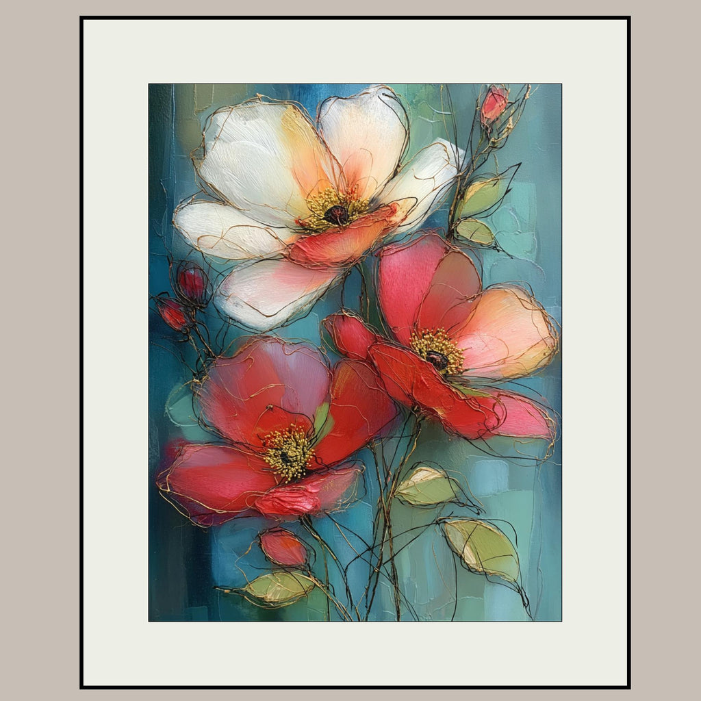 Moody Poppy Painting Dark Floral Wall Art Gothic Botanical Print Gold Accents Elegant Decor