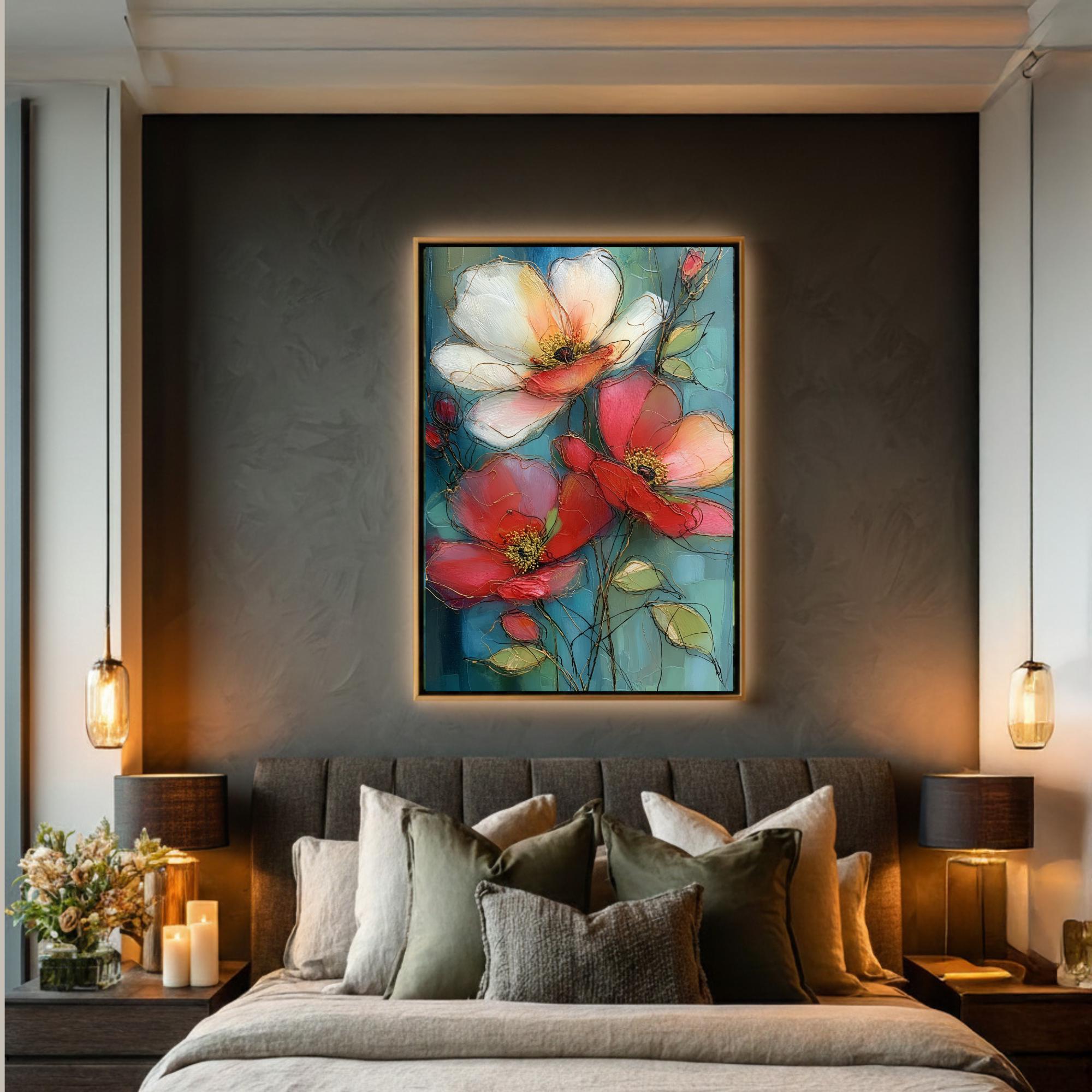 Moody Poppy Painting Dark Floral Wall Art Gothic Botanical Print Gold Accents Elegant Decor Secondary image