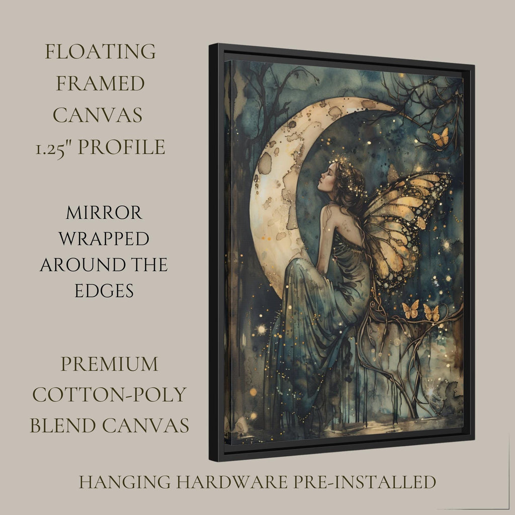 Green Dress Fairy Wall Art Moonlit Fantasy Print Gold Butterflies Dark Academia Fae Decor