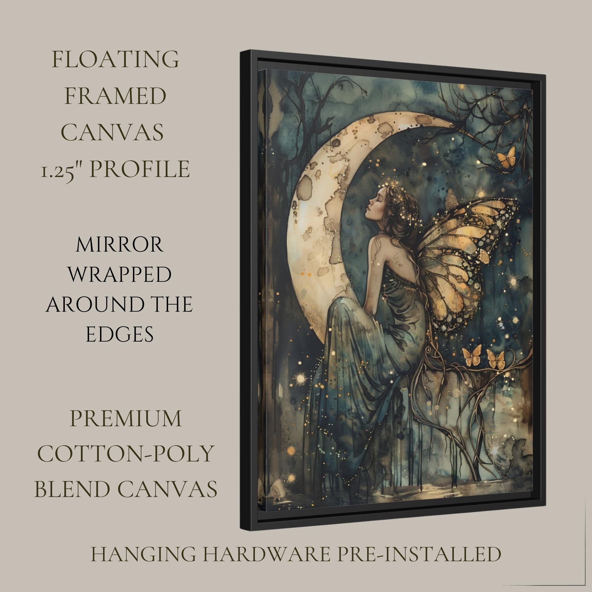 Green Dress Fairy Wall Art Moonlit Fantasy Print Gold Butterflies Dark Academia Fae Decor