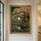 Moonlit Cherry Tree Print, Dark Academia Romantic Forest Art, William Morris Inspired Nature Decor