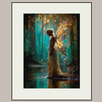Blond Hair Forest Fairy Art Print Teal Gold Fantasy Enchanted Magical Woodland Painting