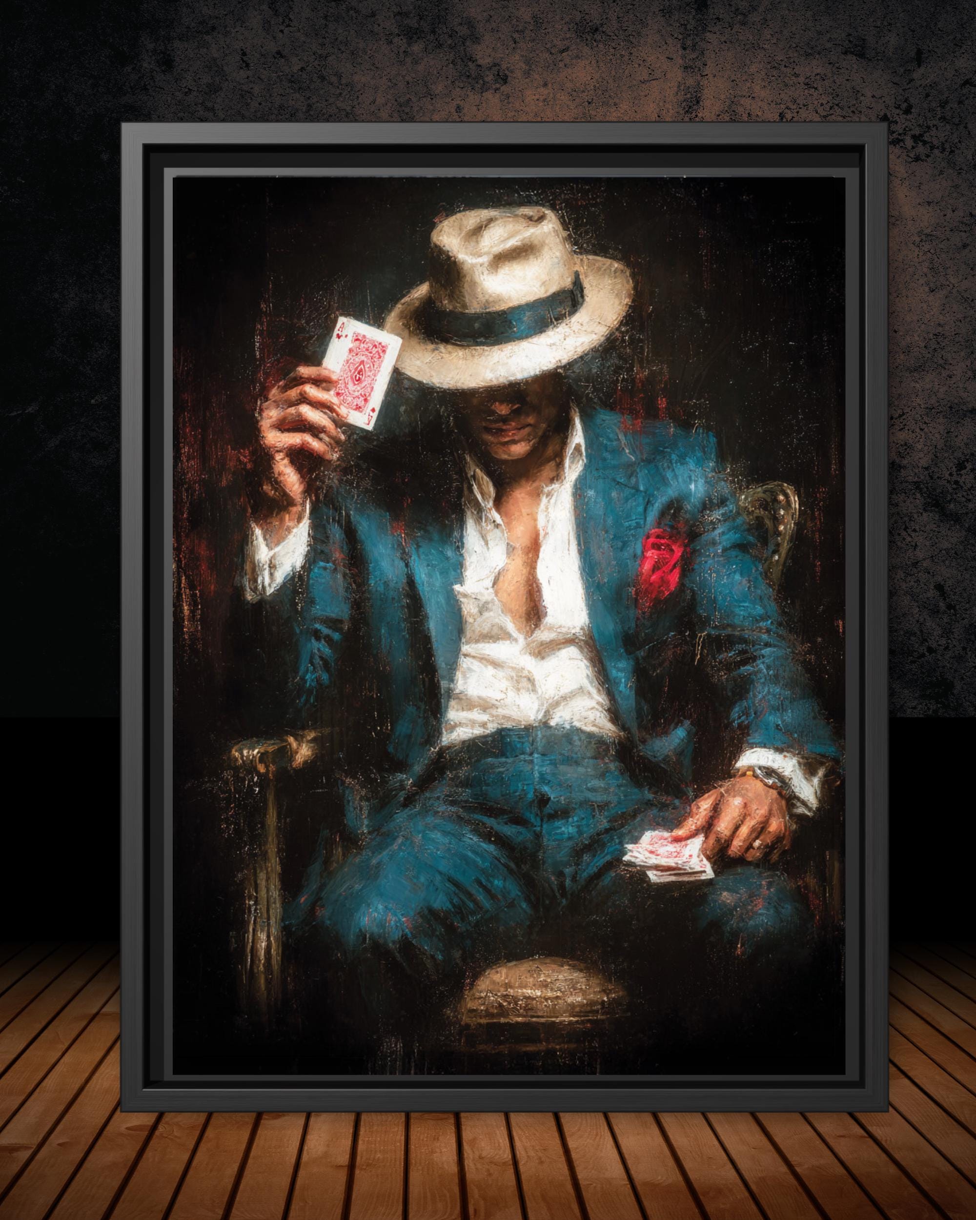 Gambler Wall Art Print, Card Player Man Painting 1920s Dark and Moody Room Decor
