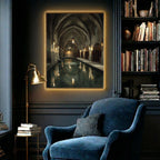 Victorian Bathhouse Corridor Art Print, Dark Academia Architecture, Gothic Spa Interior, Moody Historic Baths