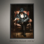 Mafia Boss Wall Art Print, Man in Suit and Fedora with Whiskey Painting