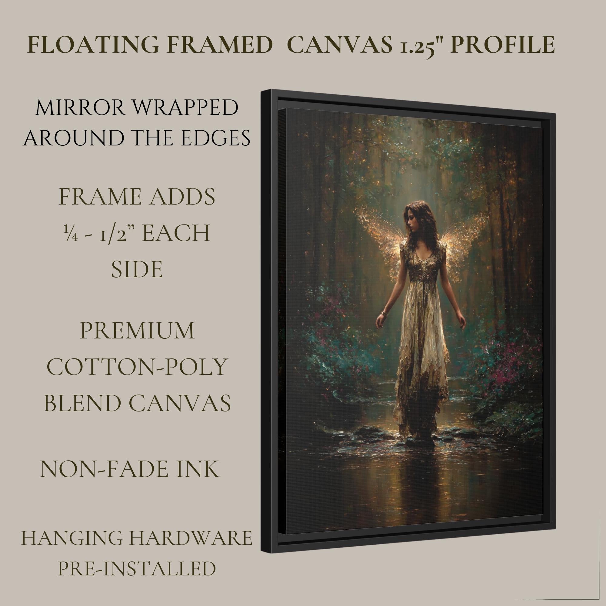 Golden Wing Fairy Wall Art Print, Enchanted Forest Fae Woman Painting, Magical Fairycore Decor