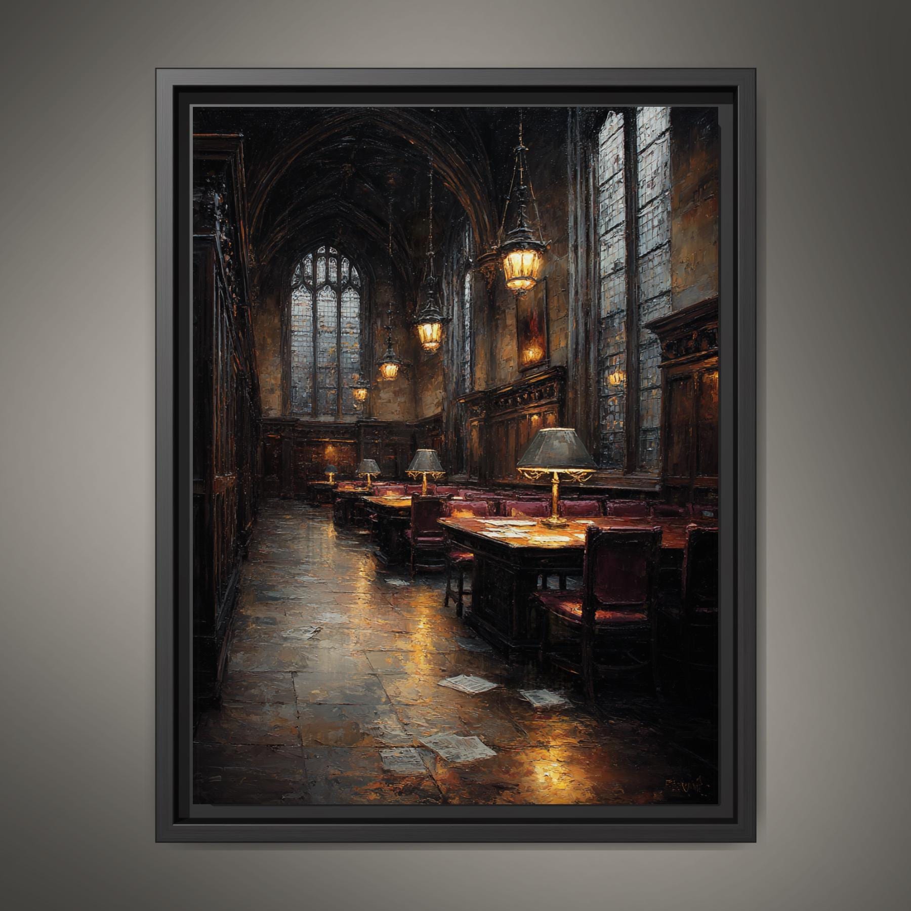 Library Wall Art, Historic Reading Room Print, Moody Book Lover Decor, Historic Study Painting Main image