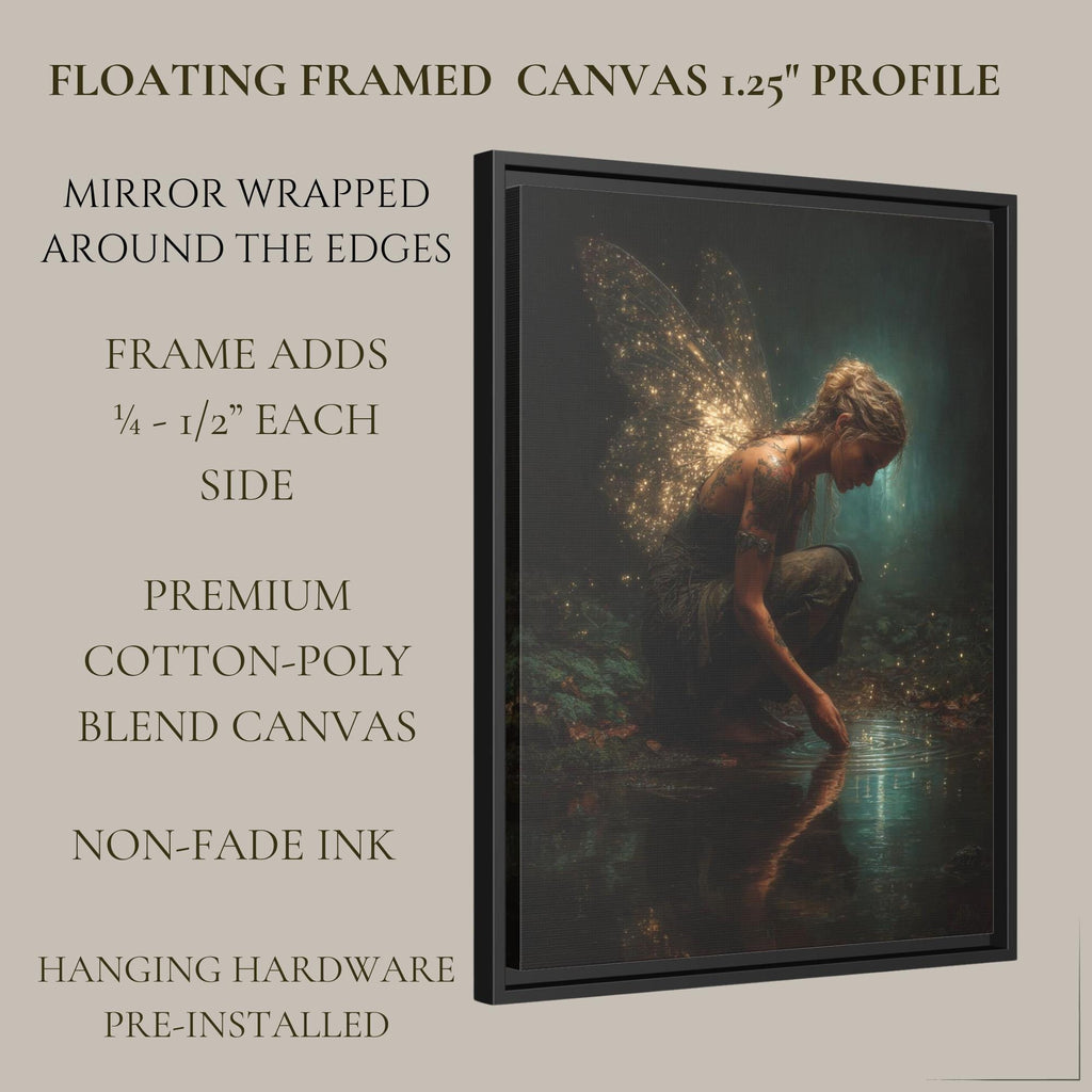 Tattooed Fairy Wall Art Print, Golden Wings Fantasy Painting, Dark Fairycore Enchanted Forest Decor