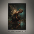 Tattooed Fairy Wall Art Print, Golden Wings Fantasy Painting, Dark Fairycore Enchanted Forest Decor