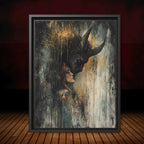 Black Horned Demon and Woman Art Print Dark Fantasy Gold Drip Occult Devil Decor
