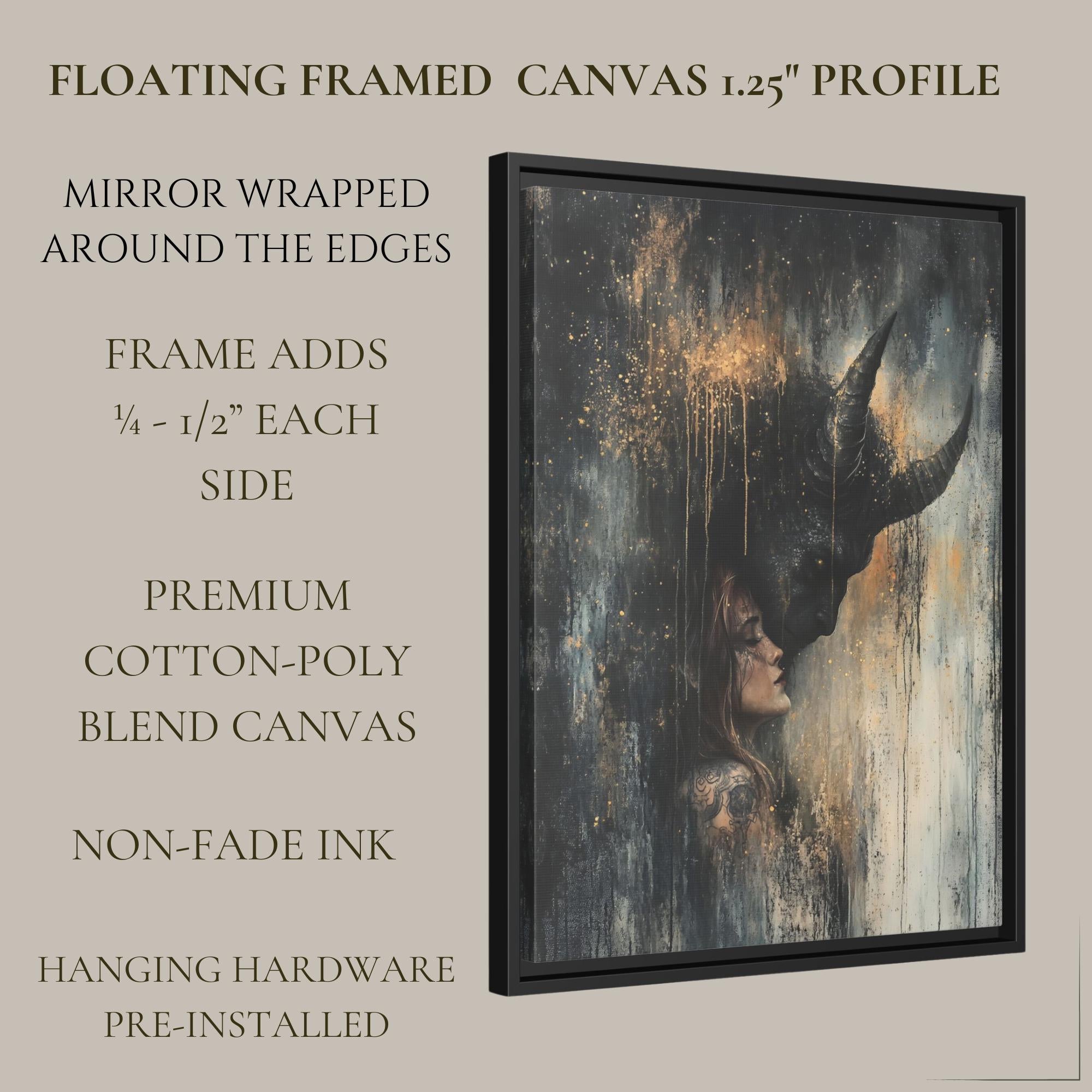 Black Horned Demon and Woman Art Print Dark Fantasy Gold Drip Occult Devil Decor