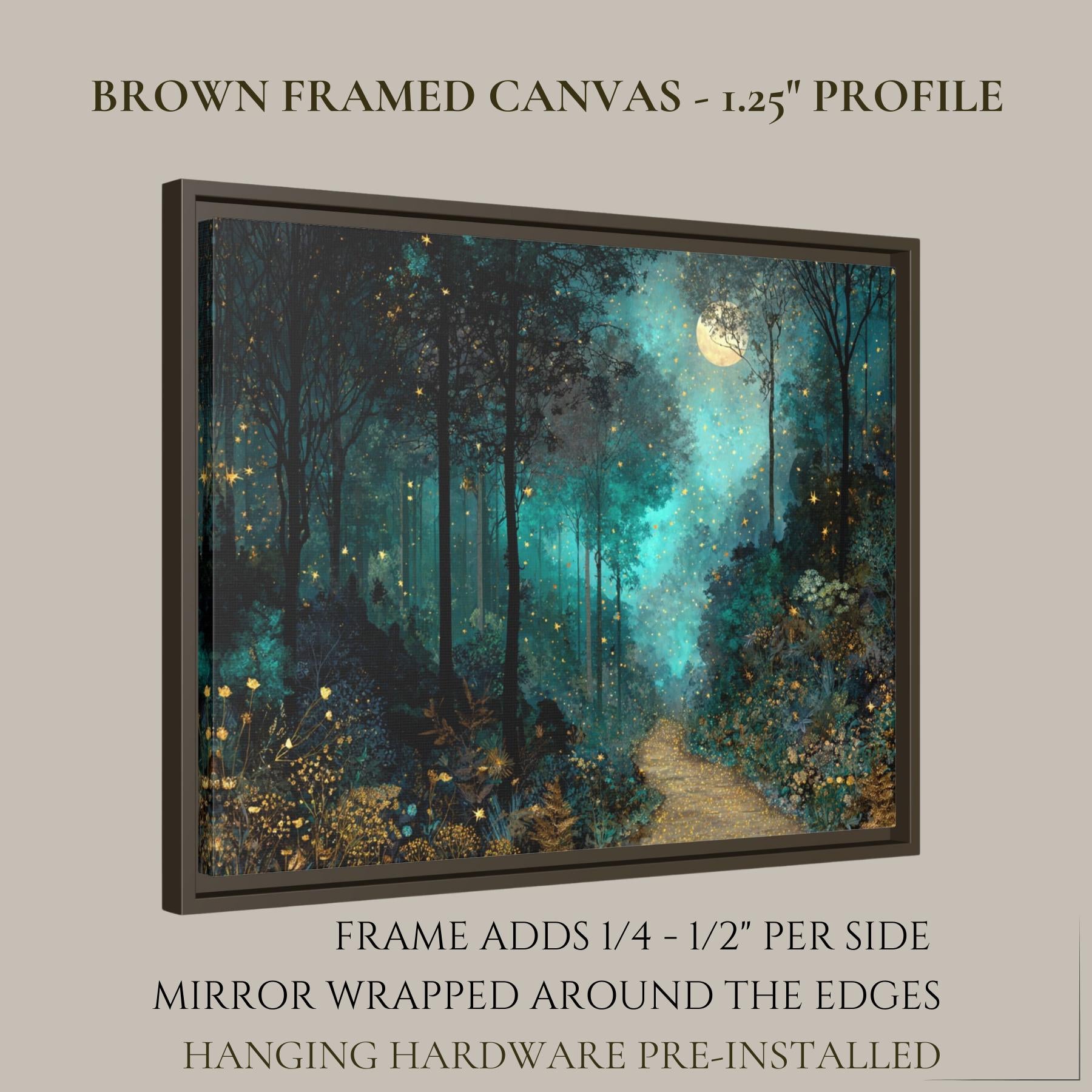 Moonlit Path Enchanted Forest Wall Art Print, Teal Woodland, Dark Academia Fantasy Night Landscape