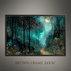 Moonlit Path Enchanted Forest Wall Art Print, Teal Woodland, Dark Academia Fantasy Night Landscape