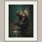 Male Angel Wall Art Tattooed Man Winged Fae Print Fantasy Guardian Decor Moody Masculine