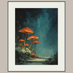 Whimsicore Toadstool Wall Art Red Glowing Mushroom Print Teal Blue Forest Glow Fairycore Decor