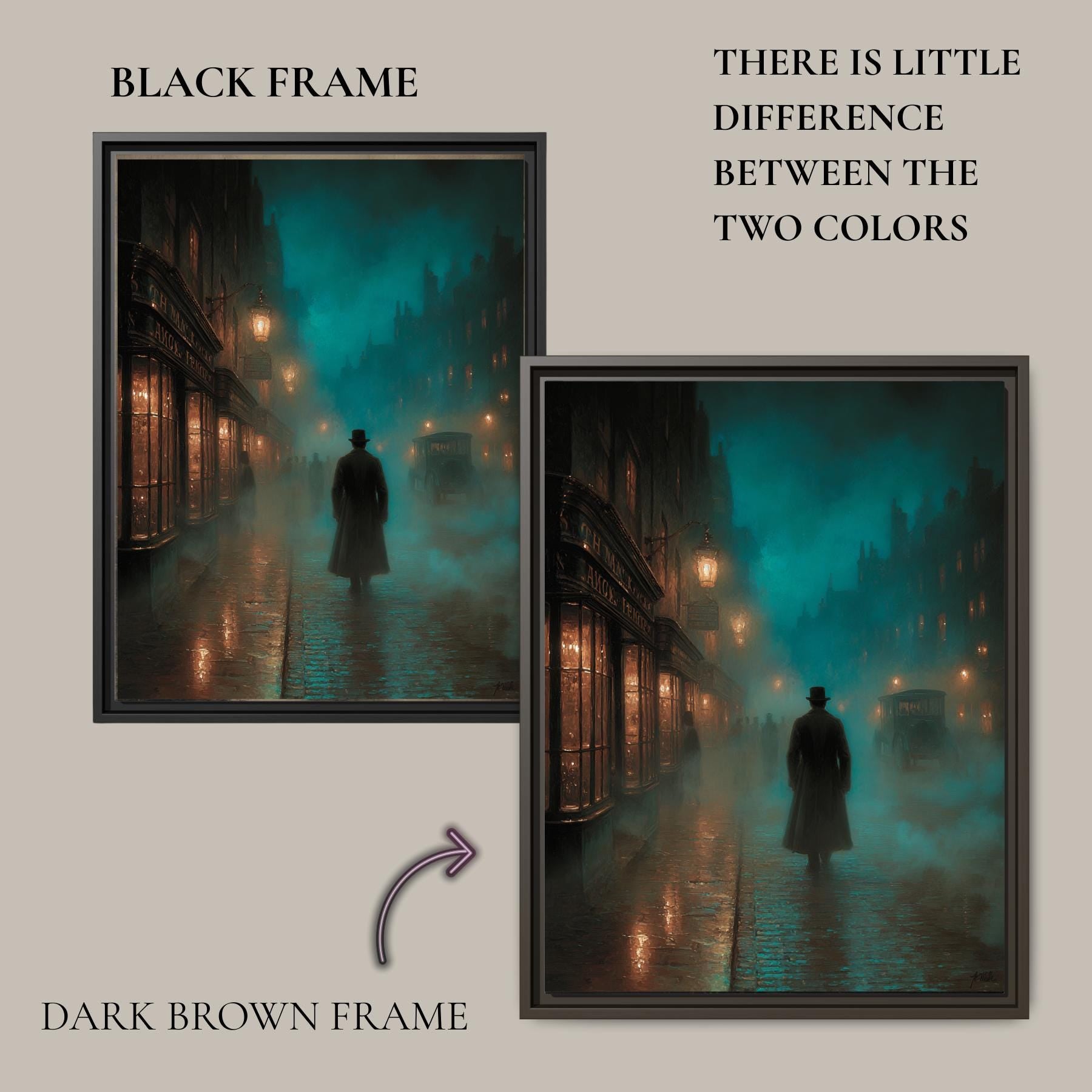 Foggy Victorian Street Wall Art, Mysterious Figure Print, Dark Academia Gothic London Night Scene
