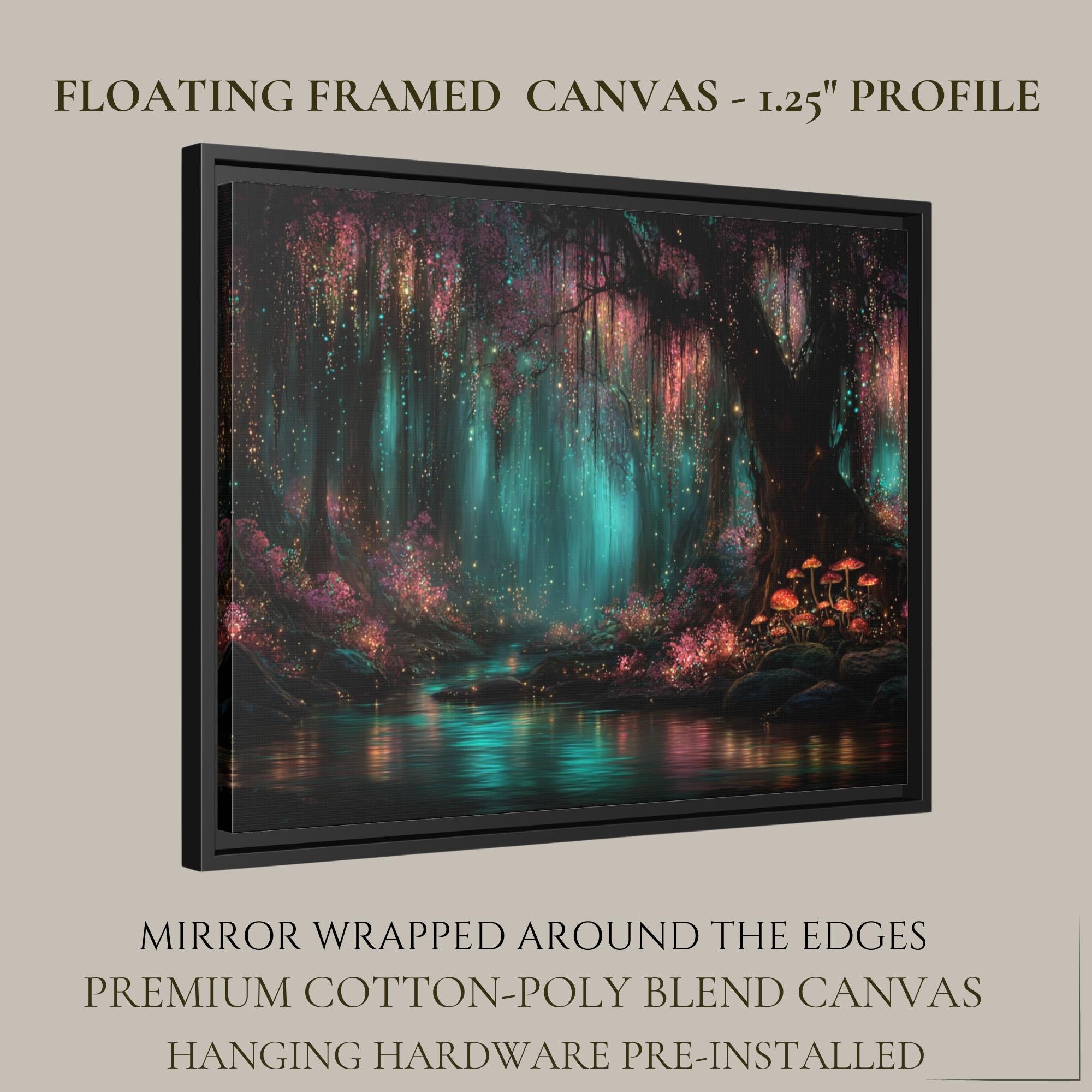 Enchanted Glowing Mushrooms Woodland Print, Teal Pink Magic Fairycore Whimsical Forest Painting