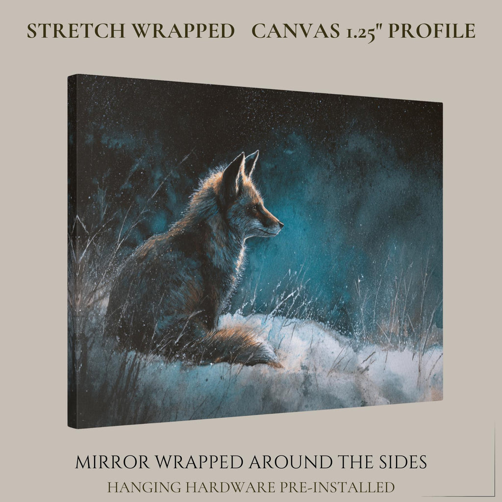Fox Wall Art Print Woodland Animal Painting Winter Artwork Dark Moody Nature Decor