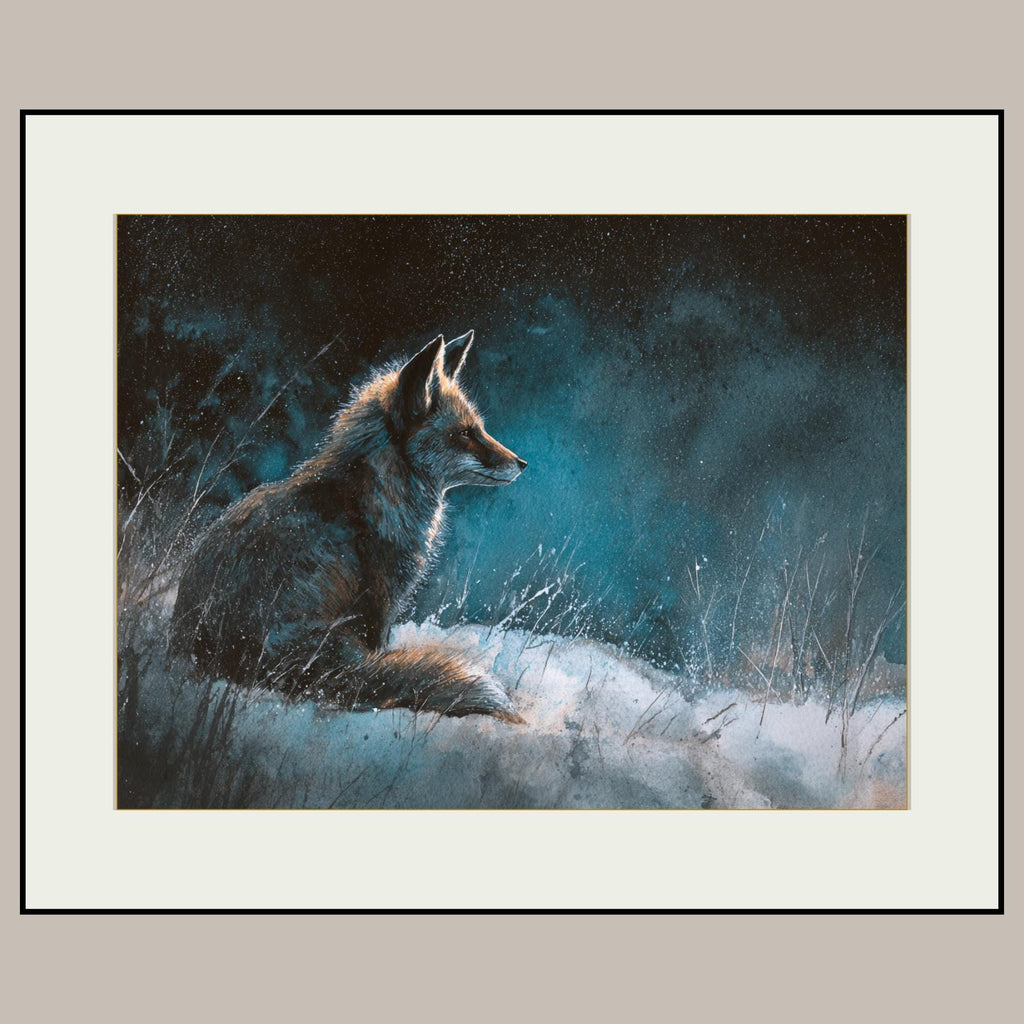 Fox Wall Art Print Woodland Animal Painting Winter Artwork Dark Moody Nature Decor