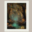 Toadstools and Fireflies Magical Glowing Fairycore Print Enchanted Teal River Forest Wallart