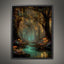 Toadstools and Fireflies Magical Glowing Fairycore Print Enchanted Teal River Forest Wallart