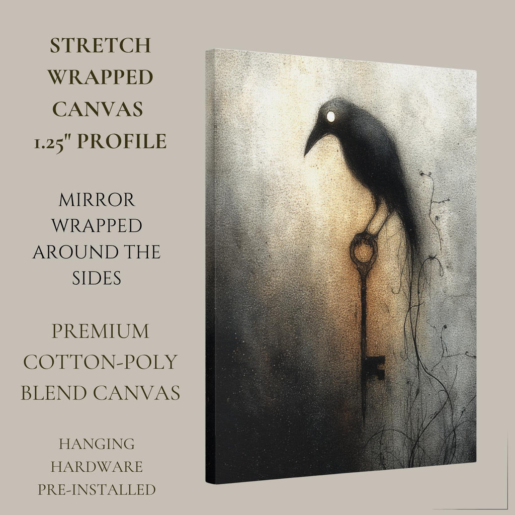 Gothic Raven Wall Art Print Dark Academia Crow Antique Key Moody Neutral Home Decor