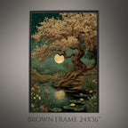 Moonlit Cherry Tree Print, Dark Academia Romantic Forest Art, William Morris Inspired Nature Decor
