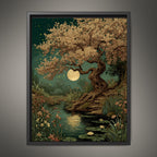 Moonlit Cherry Tree Print, Dark Academia Romantic Forest Art, William Morris Inspired Nature Decor