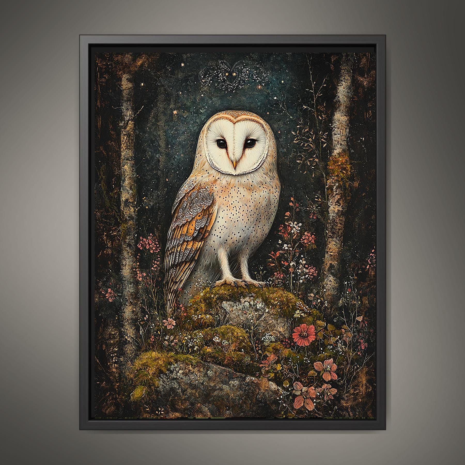 White Barn Owl Dark Cottagecore Print, William Morris Style Wall Art Secondary image