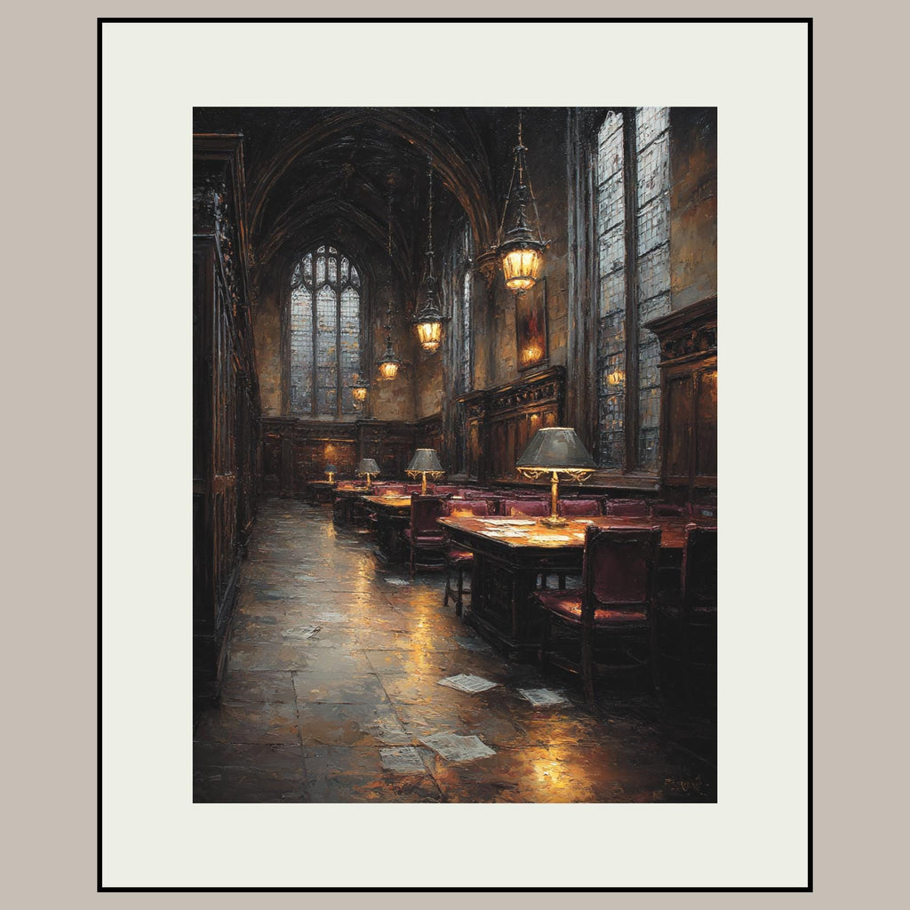 Library Wall Art, Historic Reading Room Print, Moody Book Lover Decor, Historic Study Painting