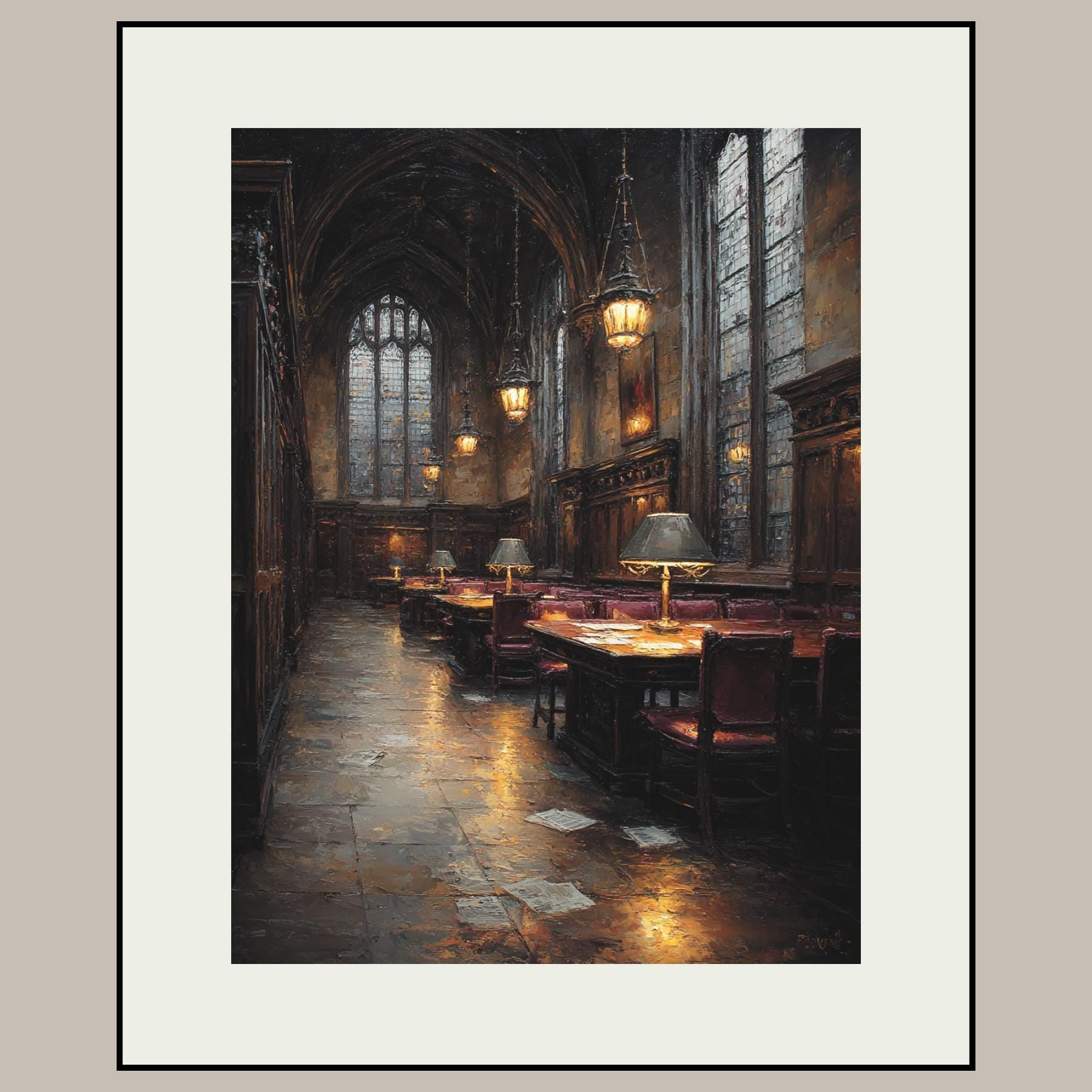 Library Wall Art, Historic Reading Room Print, Moody Book Lover Decor, Historic Study Painting