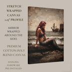 Dark Mermaid Wall Art Print, Moody Coastal Fantasy Painting, Gothic Ocean Artwork