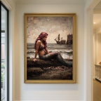 Dark Mermaid Wall Art Print, Moody Coastal Fantasy Painting, Gothic Ocean Artwork