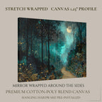 Moonlit Path Enchanted Forest Wall Art Print, Teal Woodland, Dark Academia Fantasy Night Landscape