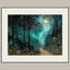 Moonlit Path Enchanted Forest Wall Art Print, Teal Woodland, Dark Academia Fantasy Night Landscape