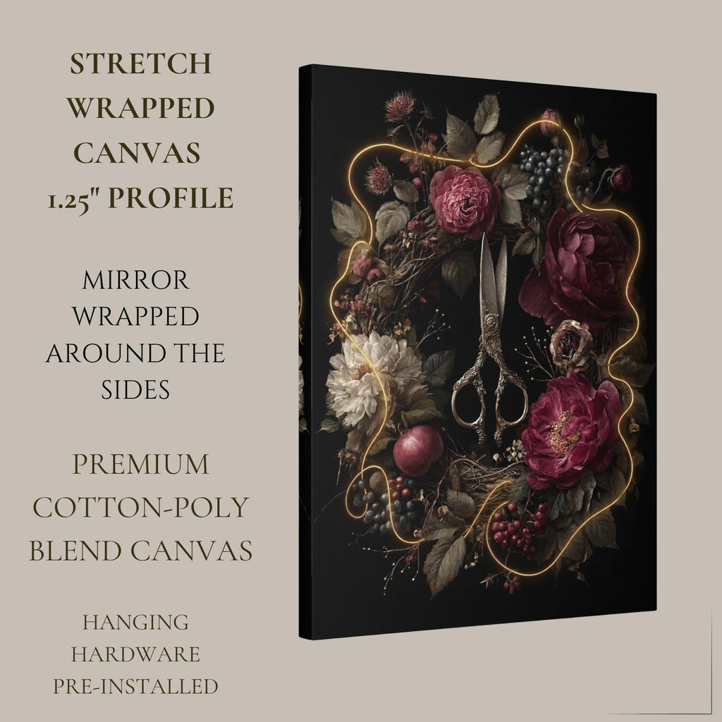 Thread of Life Wall Art Print, Floral Scissors Artwork, Greek Mythology Decor