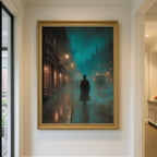 Foggy Victorian Street Wall Art, Mysterious Figure Print, Dark Academia Gothic London Night Scene