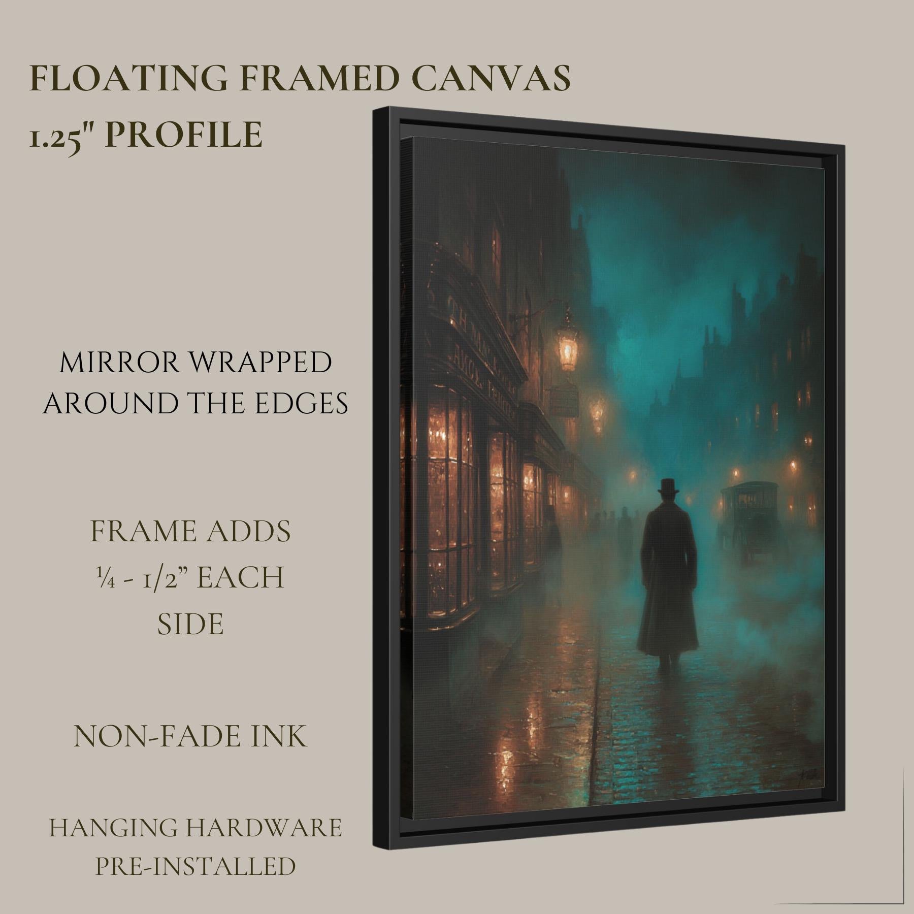 Foggy Victorian Street Wall Art, Mysterious Figure Print, Dark Academia Gothic London Night Scene