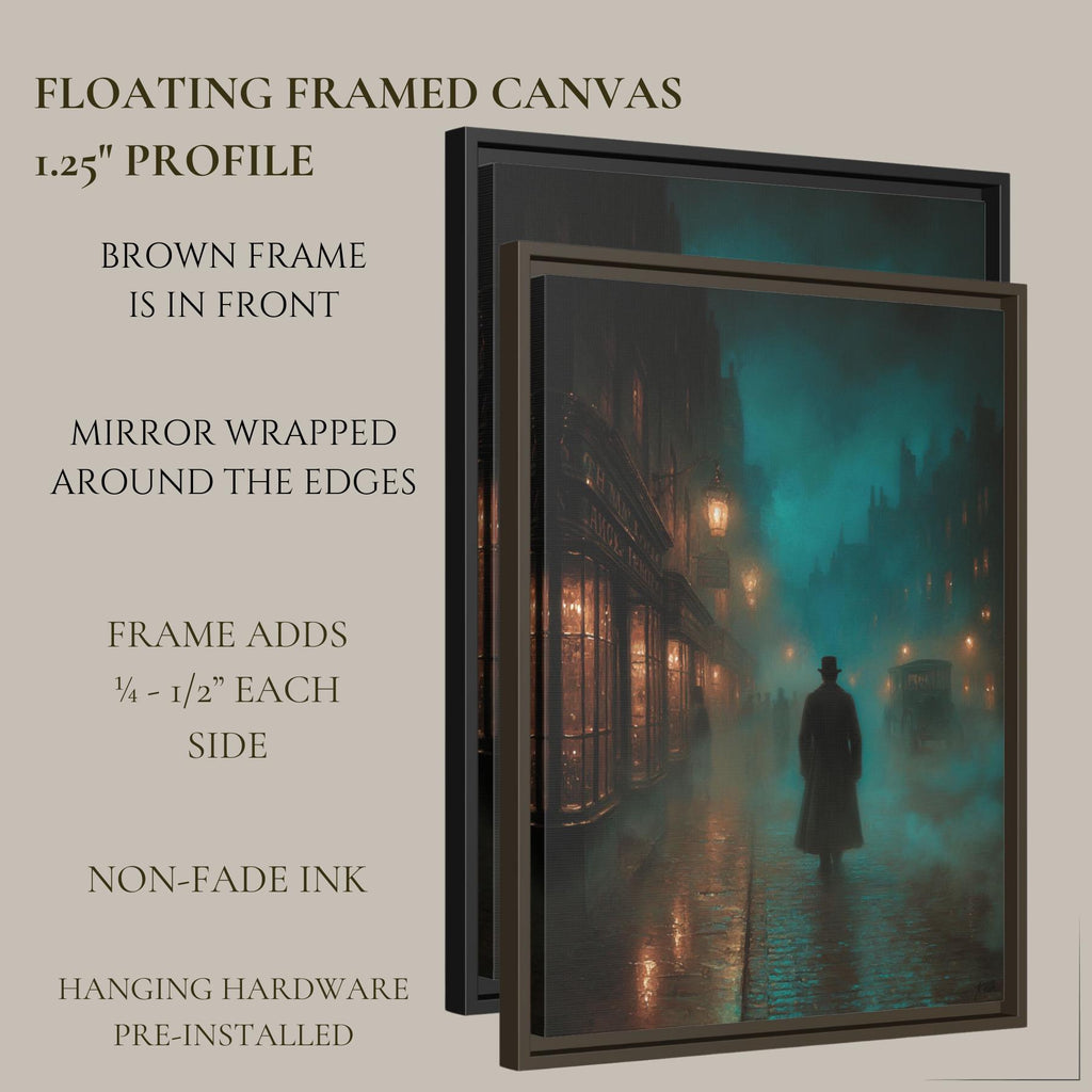 Foggy Victorian Street Wall Art, Mysterious Figure Print, Dark Academia Gothic London Night Scene