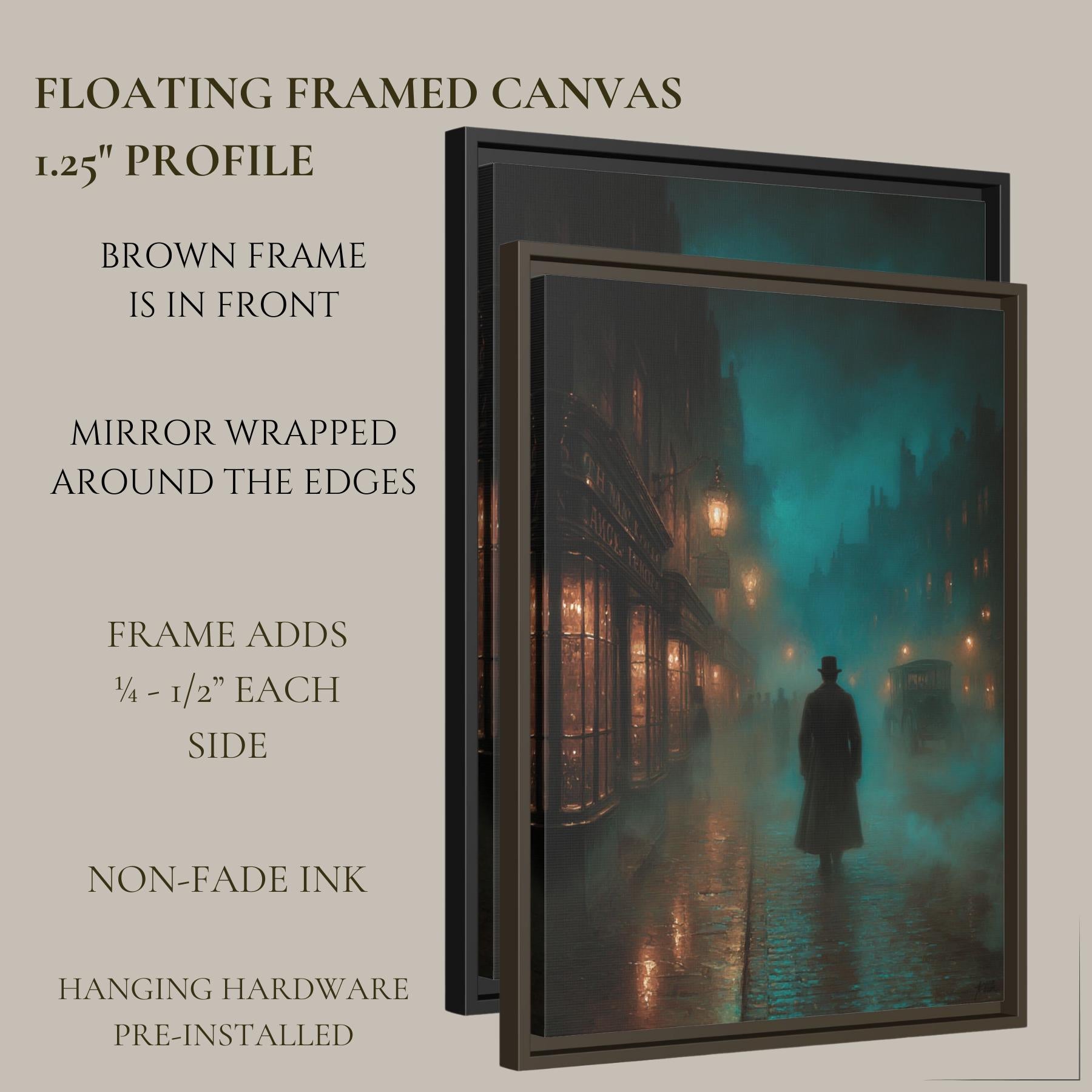 Foggy Victorian Street Wall Art, Mysterious Figure Print, Dark Academia Gothic London Night Scene